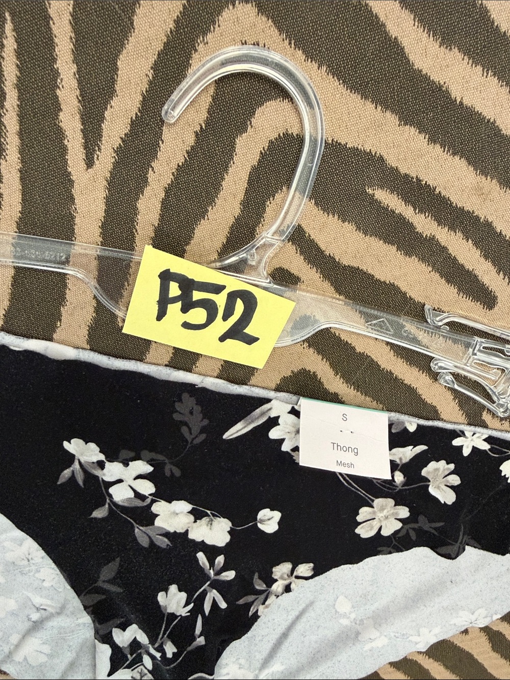 #P52 AUDEN size small black underwear w White floral print